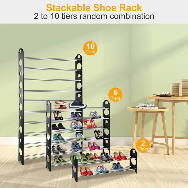 50-Pair Shoe Rack Storage Organizer 10-Tier Portable Wardrobe Tower Closet & Storage - DailySale
