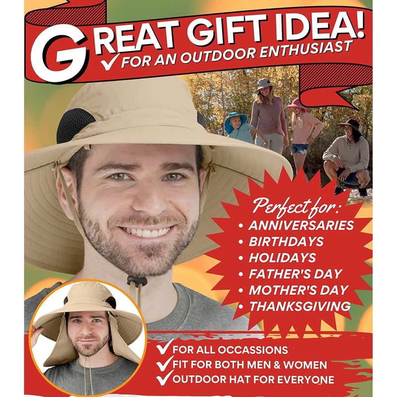 50+ Sun Protection Cap Wide Brim Fishing Hat with Face & Neck Flap Men's Shoes & Accessories - DailySale