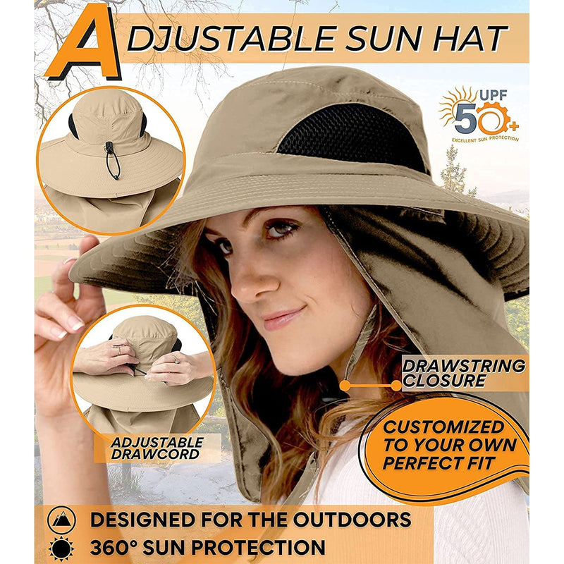 50+ Sun Protection Cap Wide Brim Fishing Hat with Face & Neck Flap Men's Shoes & Accessories - DailySale