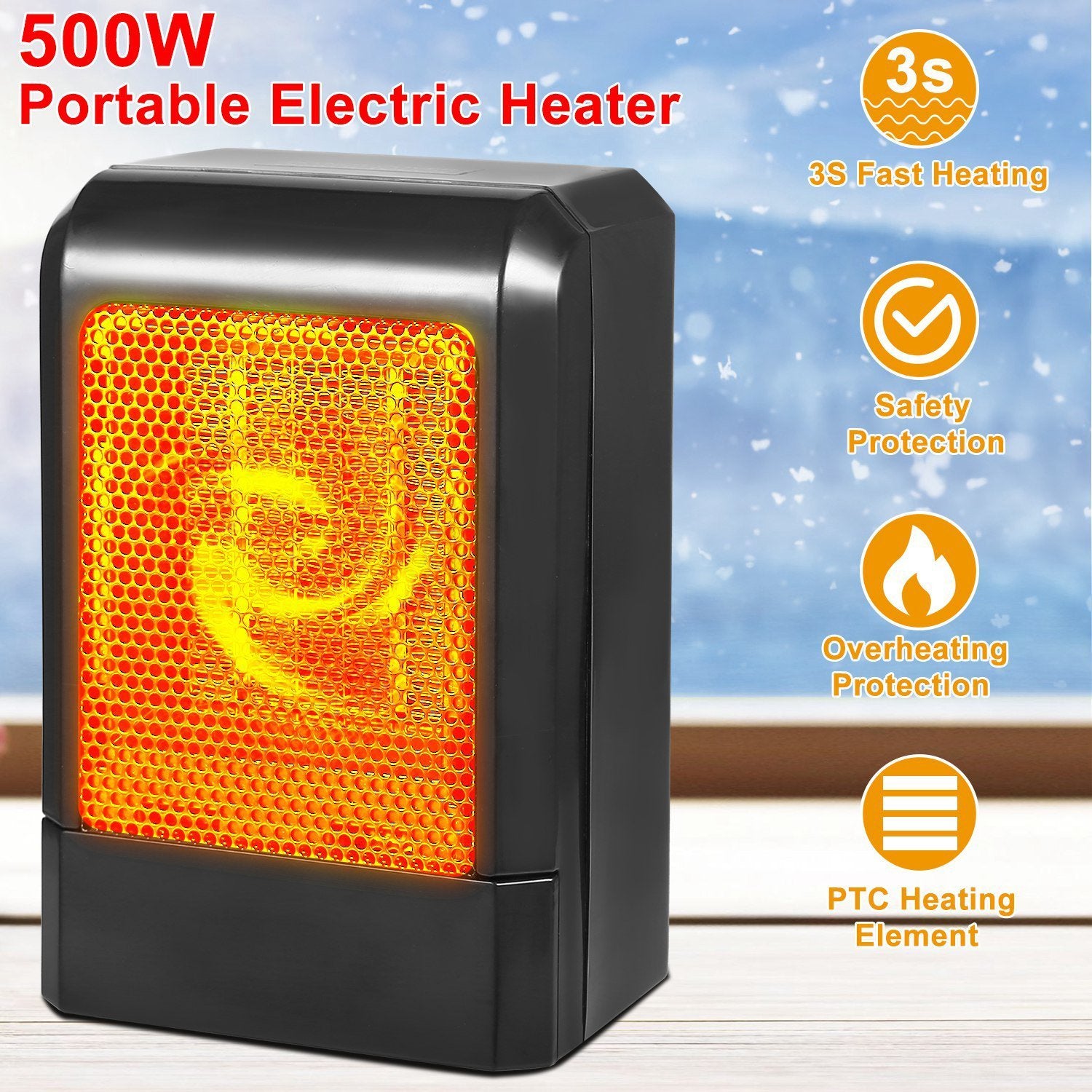 500W Ceramic Portable Electric Heater Household Appliances - DailySale