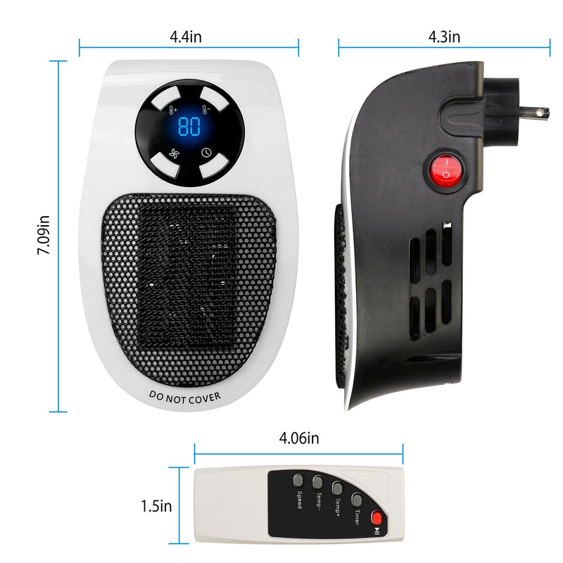 500W Portable Heater Fan Wall Outlet with Remote Control Household Appliances - DailySale
