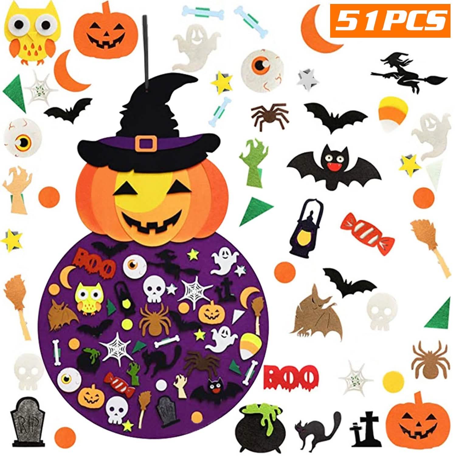51-Pieces: Felt Pumpkin Witch Hanging Décor Holiday Decor & Apparel - DailySale