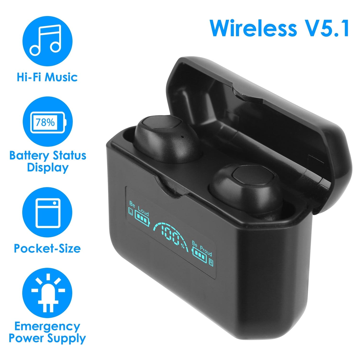 5.1 TWS Wireless Earphone with Charging Case IPX4 Waterproof Power Bank Headphones - DailySale