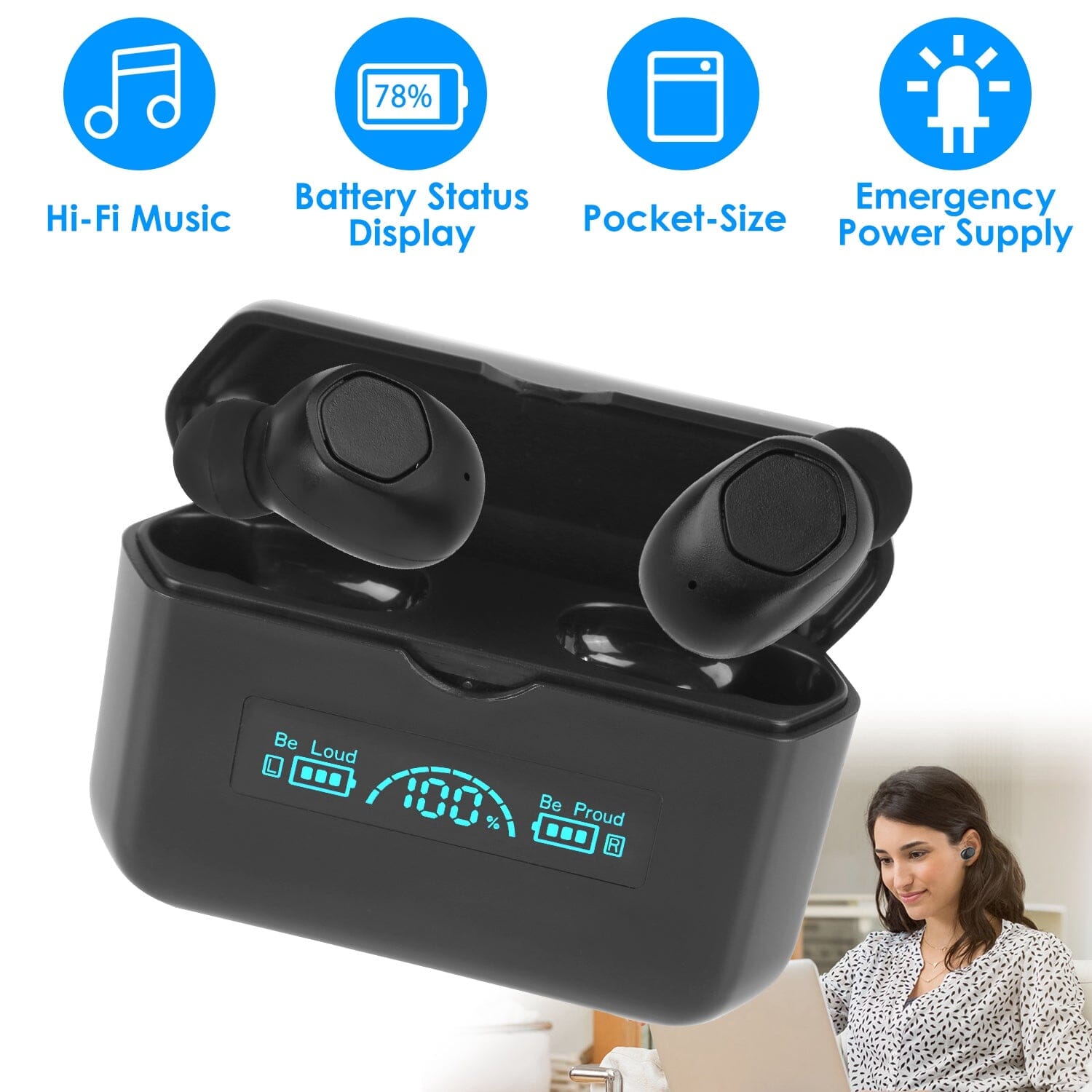 5.1 TWS Wireless Earphone with Charging Case IPX4 Waterproof Power Bank Headphones - DailySale