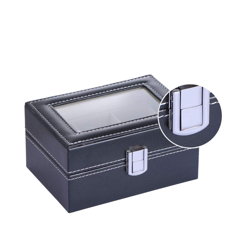 Mens Black Leather Display Glass Top Jewelry Case Organizer - DailySale, Inc