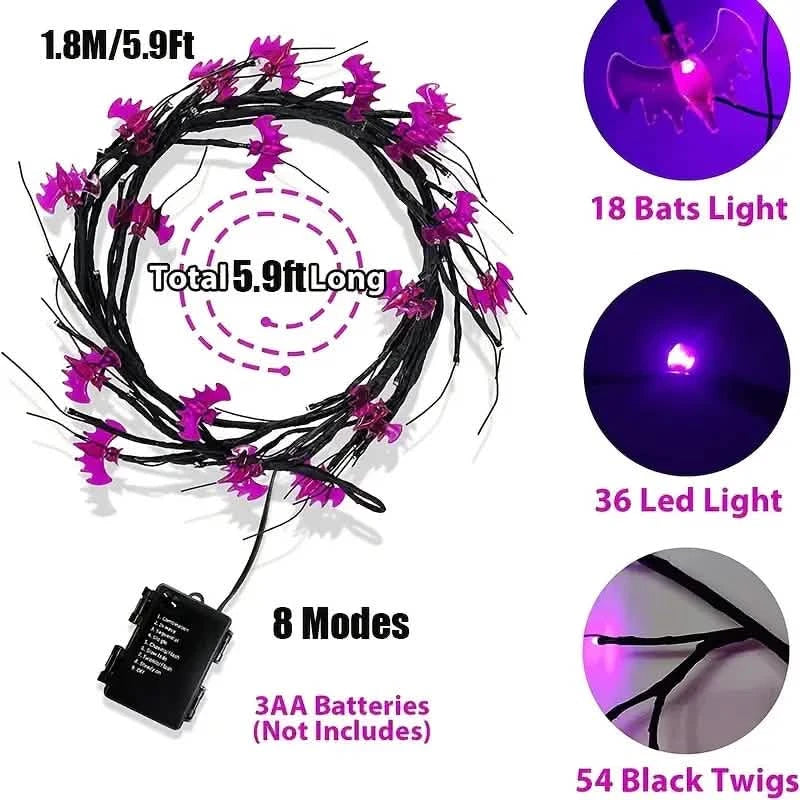 54LED Halloween Bat Decorative Branch String Lights, Wall-mounted Indoor Decorative String Lights Holiday Decor & Apparel - DailySale