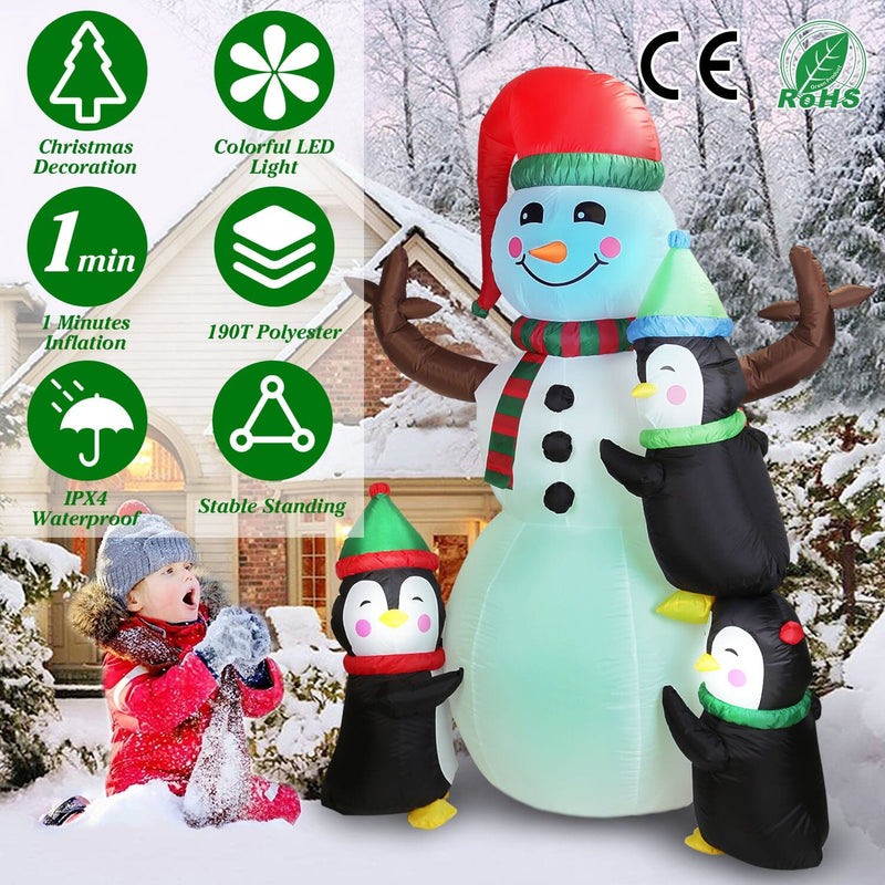5.9Ft Snowman and Penguin Blow Up Yard Decoration with LED Light Built-in Air Blower Holiday Decor & Apparel - DailySale