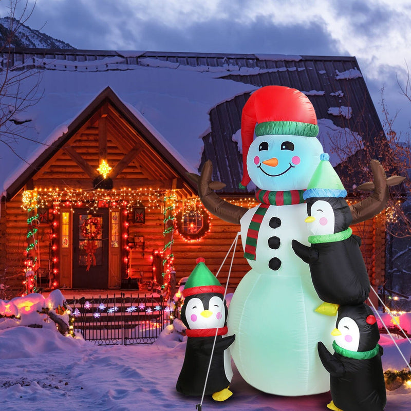 5.9Ft Snowman and Penguin Blow Up Yard Decoration with LED Light Built-in Air Blower Holiday Decor & Apparel - DailySale