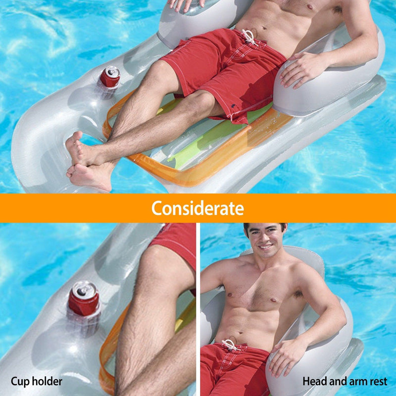 59in Inflatable Pool Float Raft with Headrest Armrest Cupholder Sports & Outdoors - DailySale