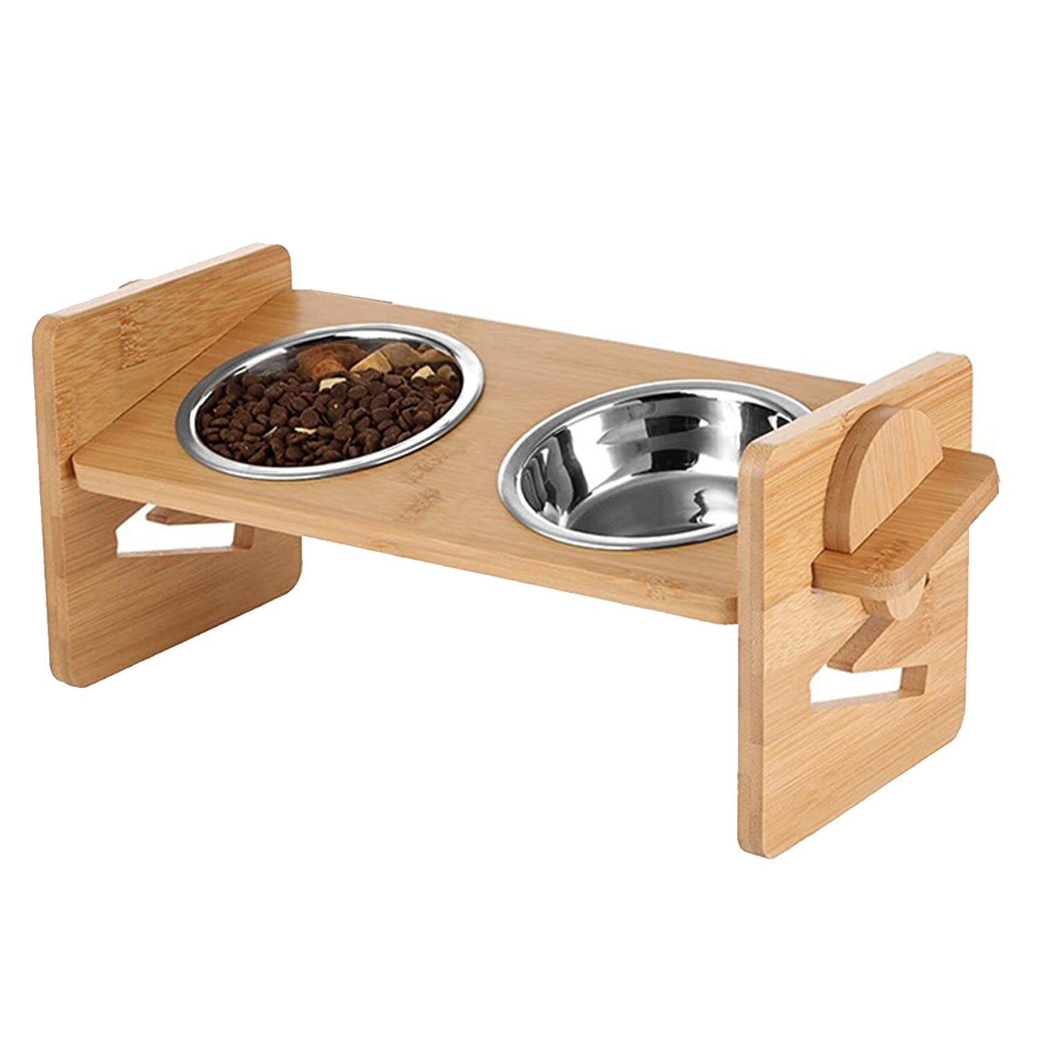 5°Tilt Bamboo Double Elevated Dog Bowls with 4 Adjustable Heights Pet Supplies - DailySale