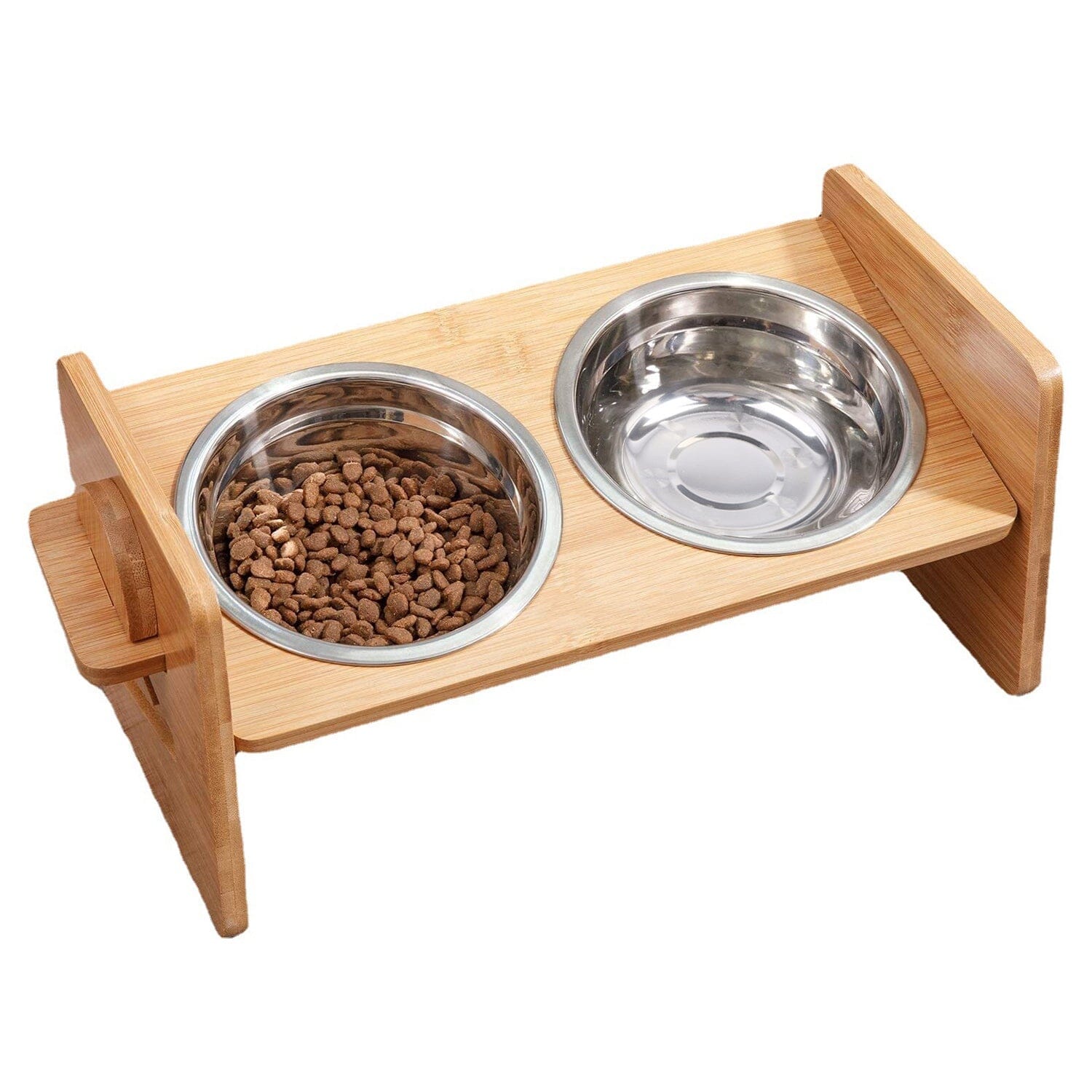 5°Tilt Bamboo Double Elevated Dog Bowls with 4 Adjustable Heights Pet Supplies - DailySale