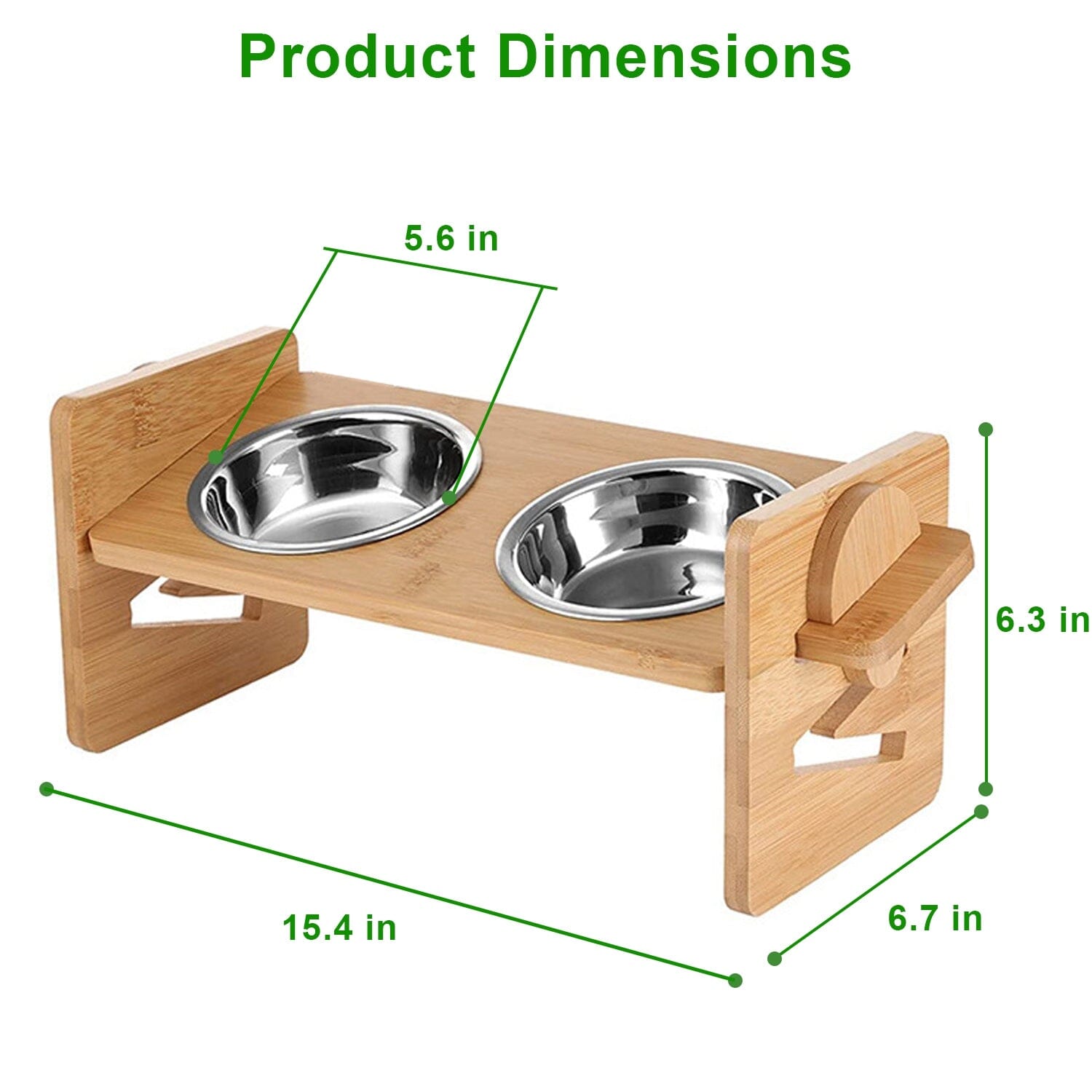 5°Tilt Bamboo Double Elevated Dog Bowls with 4 Adjustable Heights Pet Supplies - DailySale