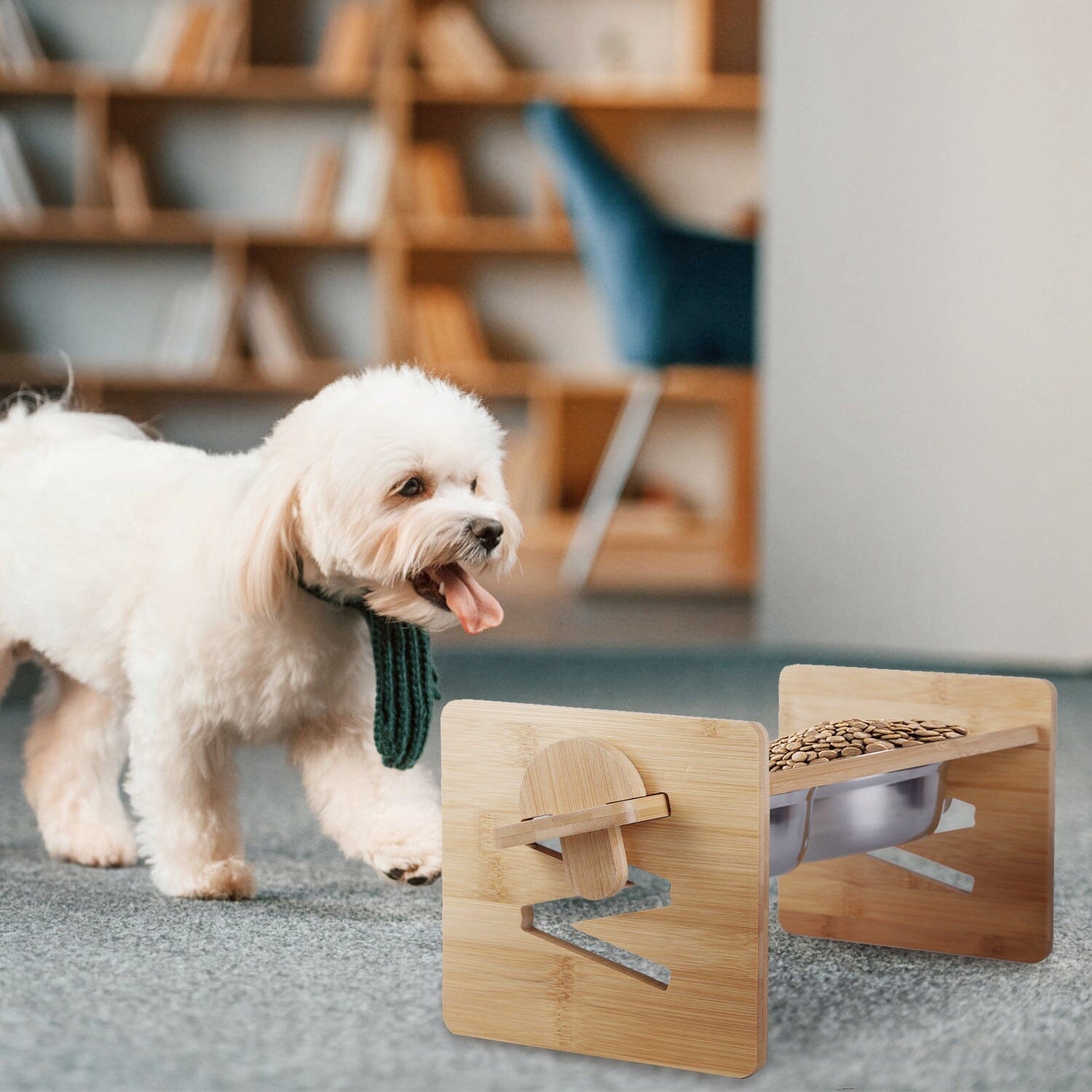 5°Tilt Bamboo Double Elevated Dog Bowls with 4 Adjustable Heights Pet Supplies - DailySale