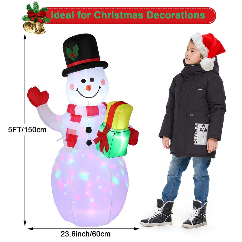 5FT Snowman Inflatable Outdoor Decoration Rotating LED Lights Holiday Decor & Apparel - DailySale