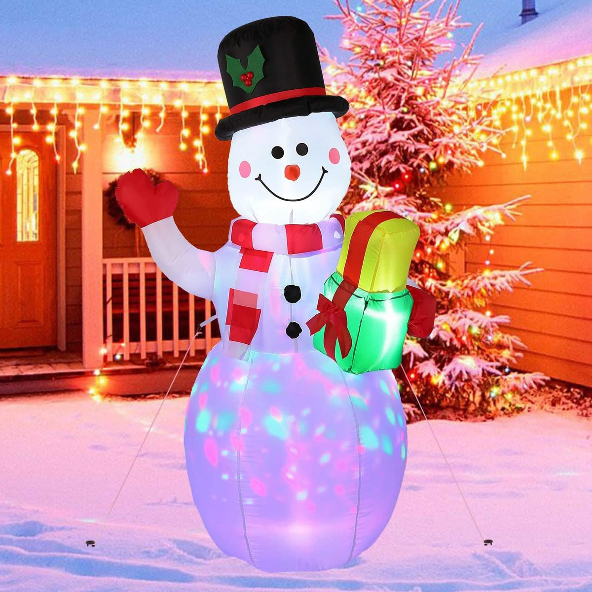 Snow Miser Inflatable 5FT Snowman Inflatable Outdoor Decoration Rotating LED Lights
