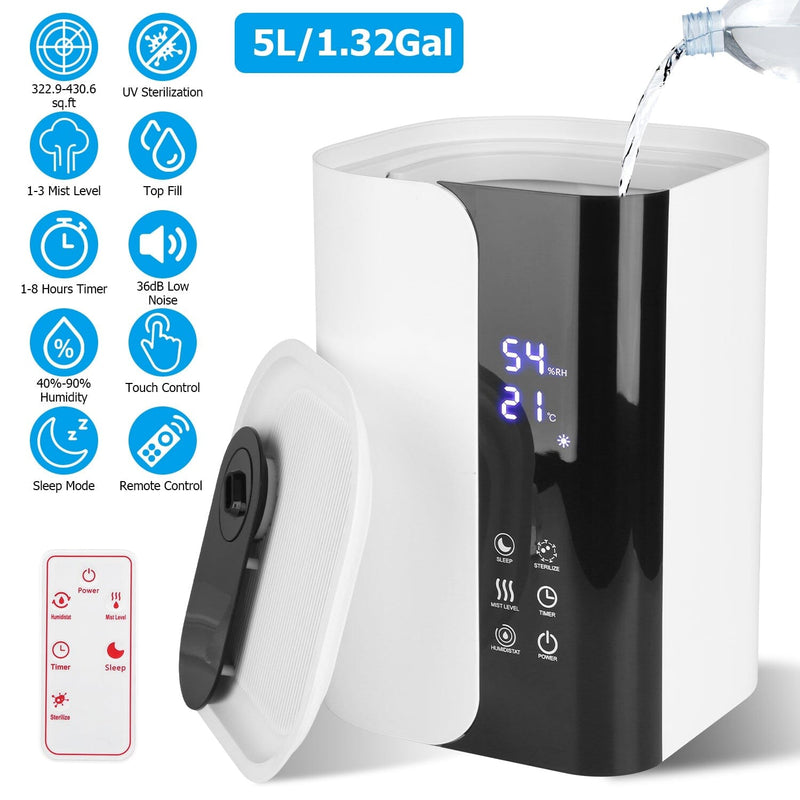 5L Gal Humidifier Top Fill Cool Mist with Essential Oils Diffuser Filter Wellness - DailySale