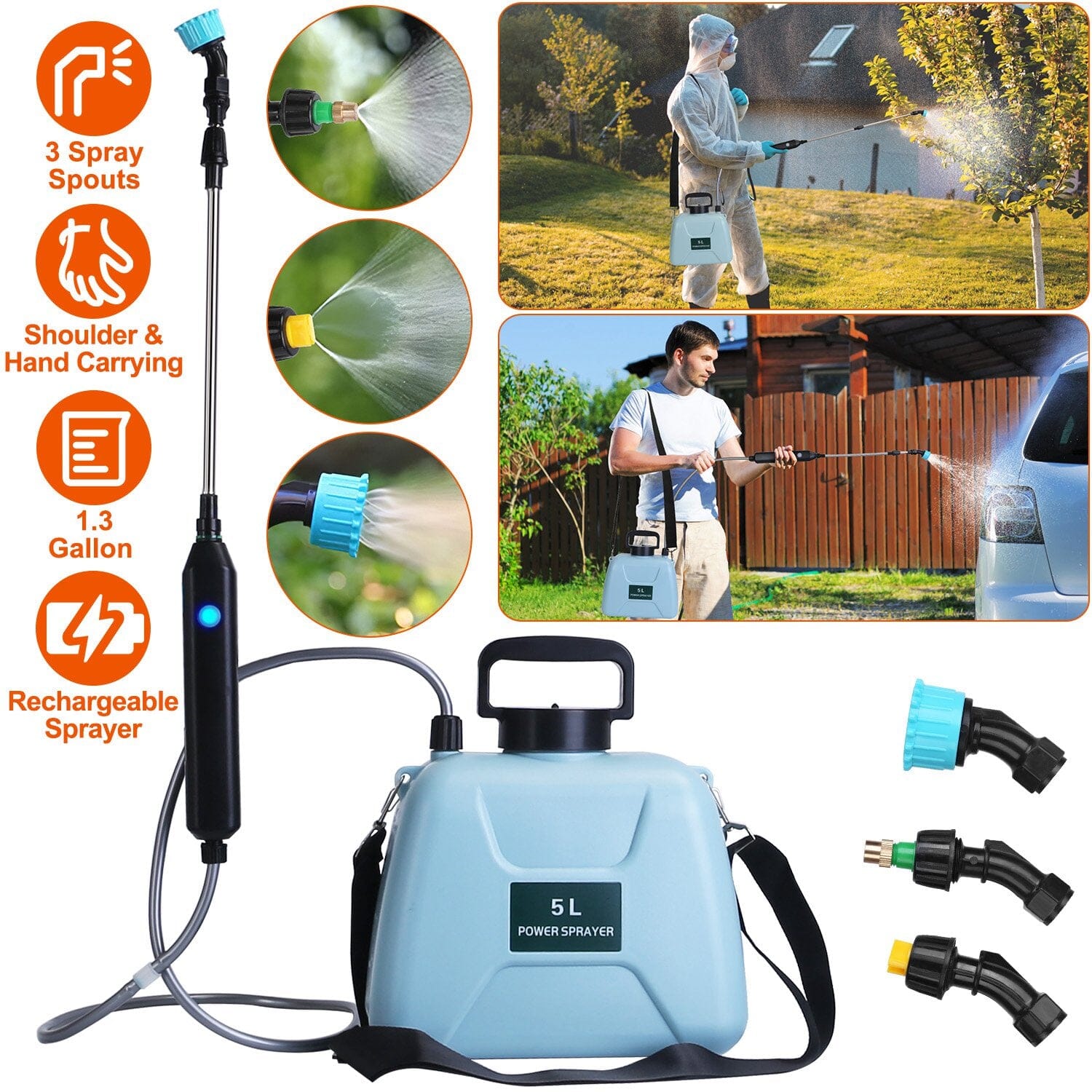 5L/1/3 Gallon Electric Plant Sprayer Telescopic Rechargeable with 3 Spray Sprouts Garden & Patio - DailySale