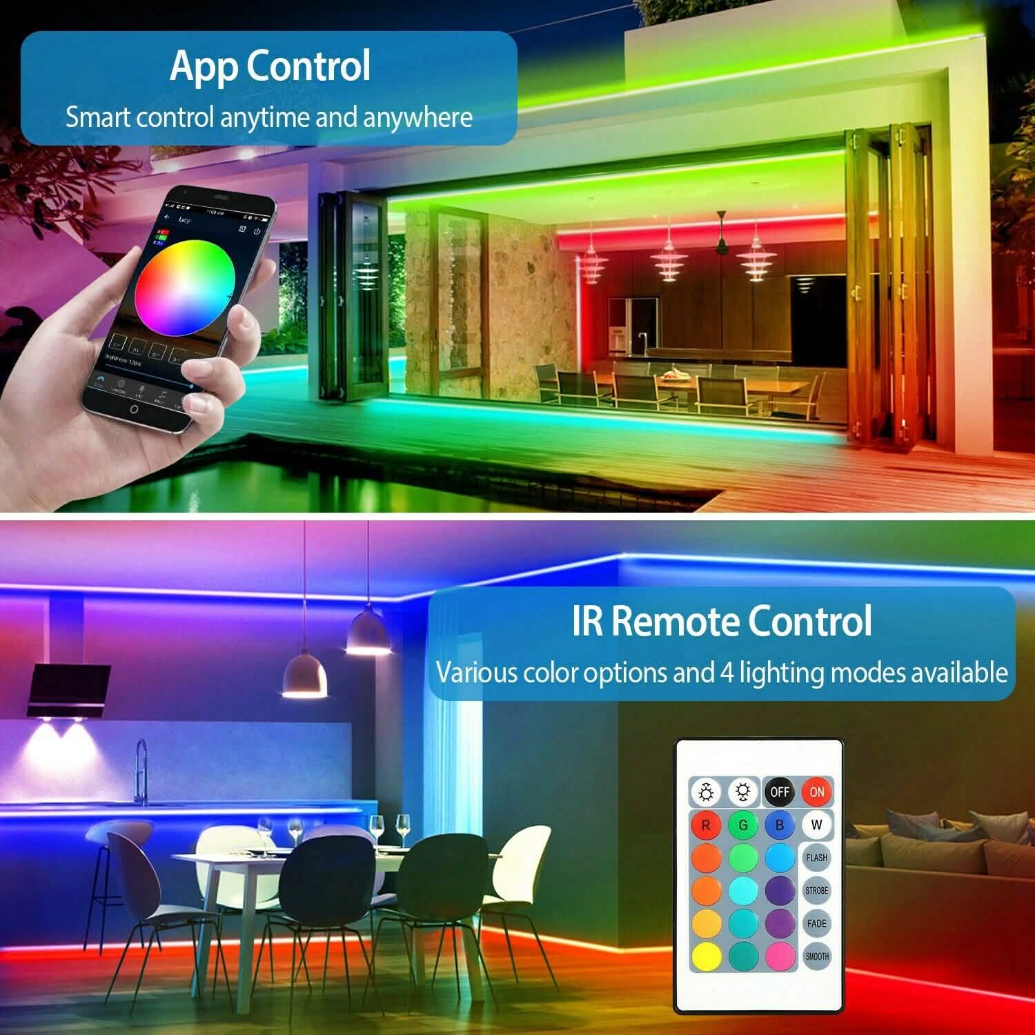 5M LED Strip Light 5050 SMD RGB Waterproof Smart WIFI IR APP Controller Lighting & Decor - DailySale