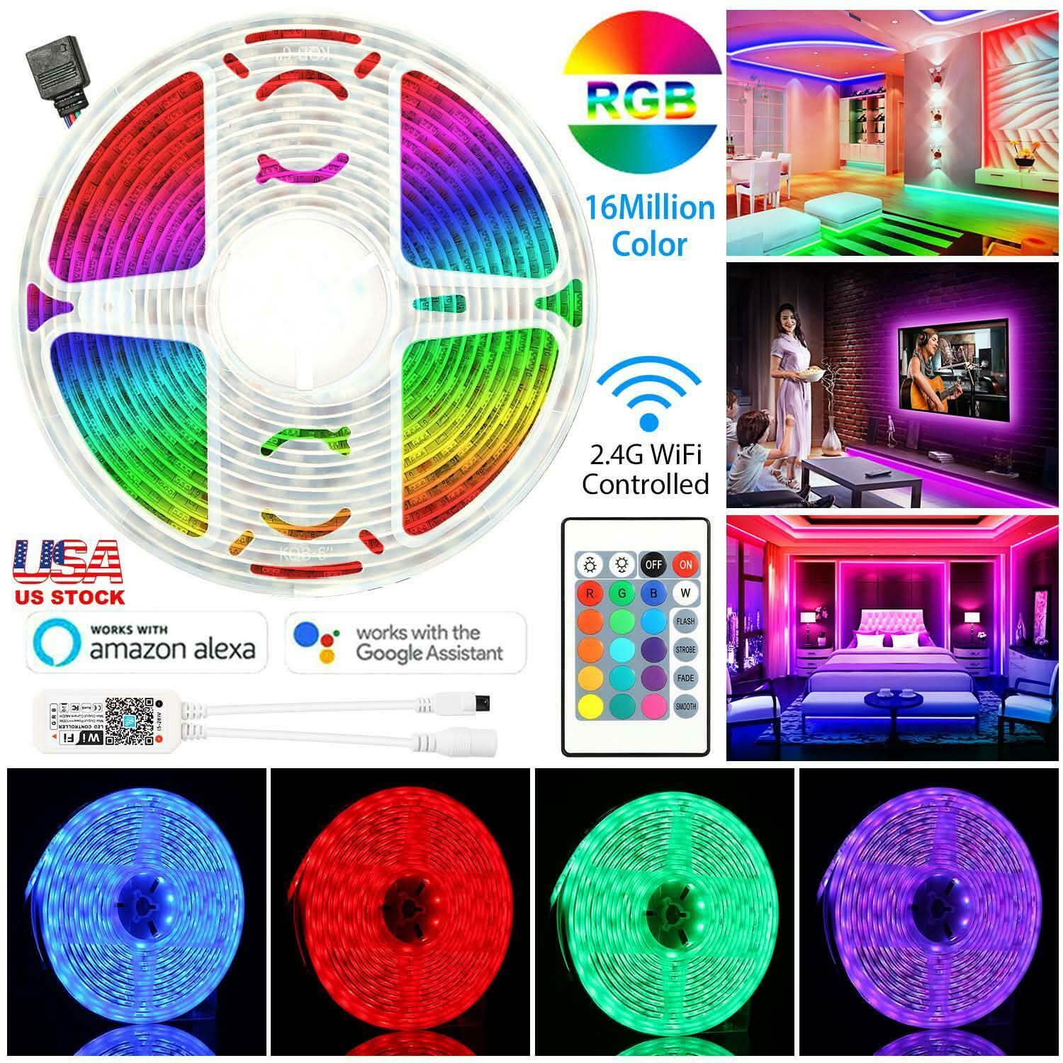 5M LED Strip Light 5050 SMD RGB Waterproof Smart WIFI IR APP Controller Lighting & Decor - DailySale