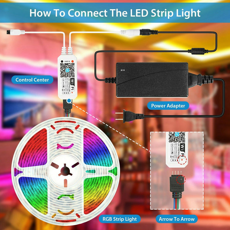 5M LED Strip Light 5050 SMD RGB Waterproof Smart WIFI IR APP Controller Lighting & Decor - DailySale