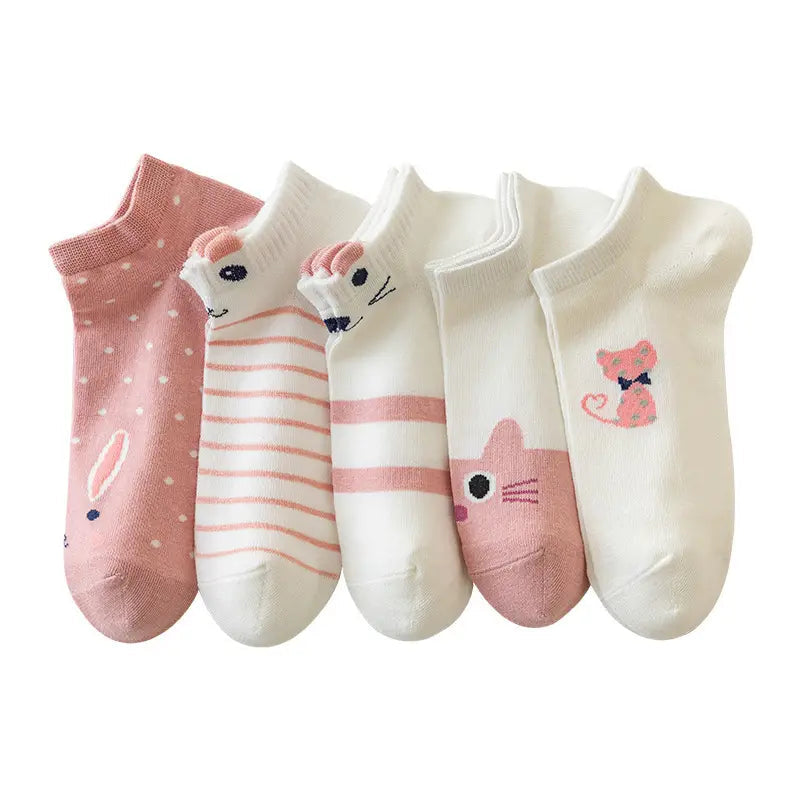 5pairs: Pink Kitty Crew Socks Women's Shoes & Accessories - DailySale