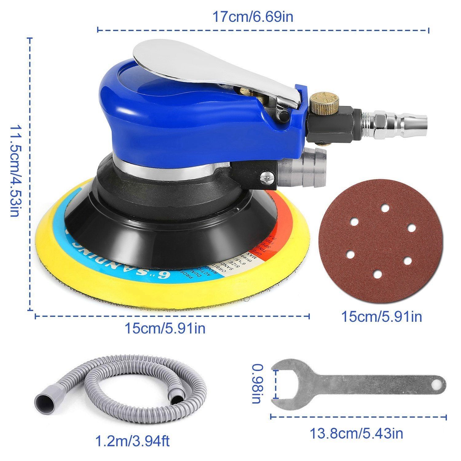 6" Air Random Orbital Sander Pneumatic Home Improvement - DailySale