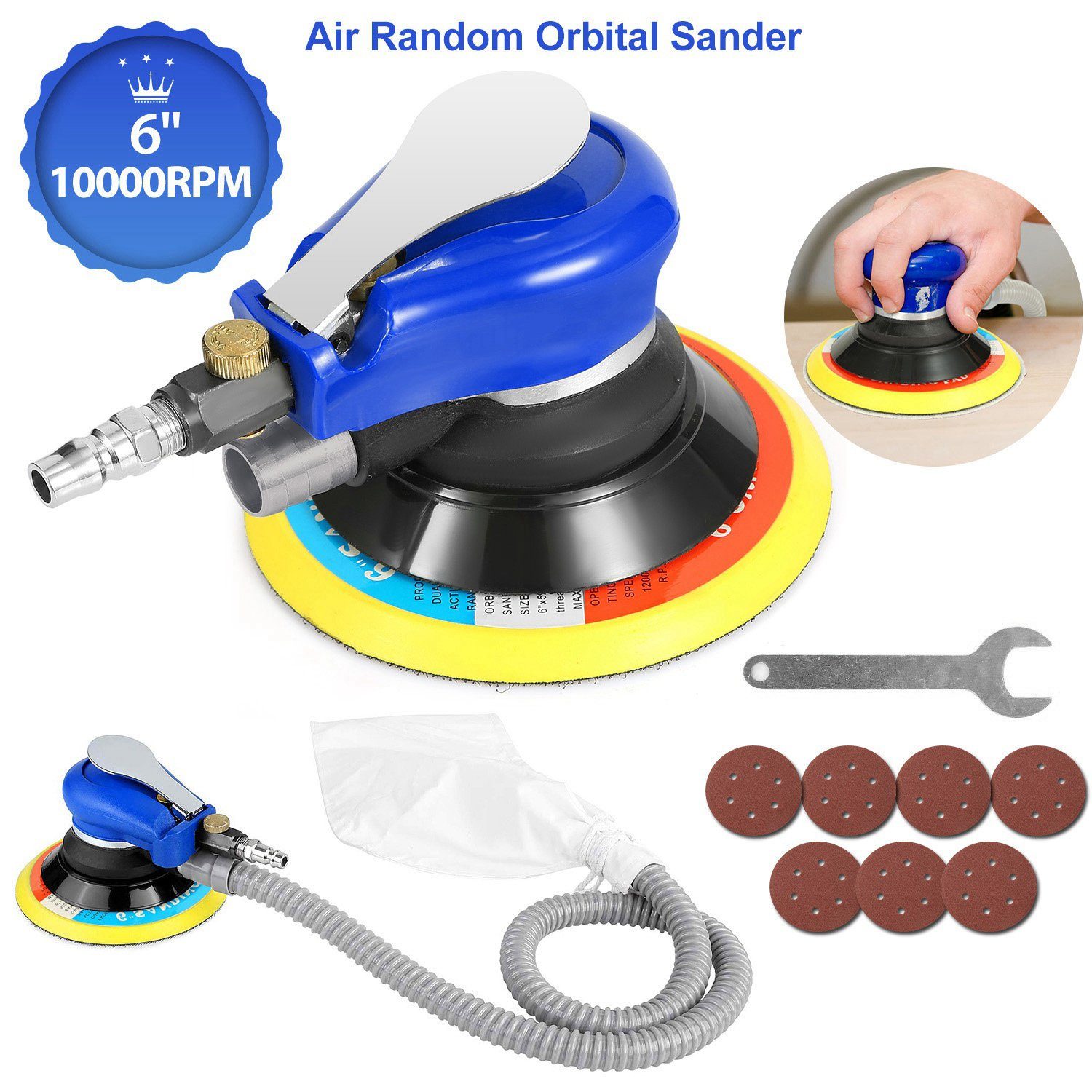 6" Air Random Orbital Sander Pneumatic Home Improvement - DailySale