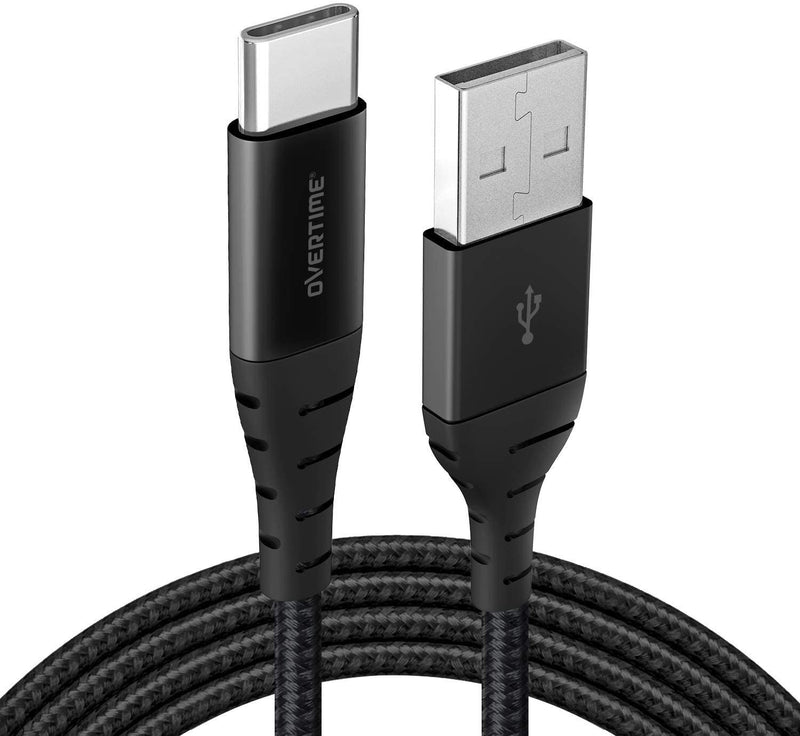 6 Ft. Overtime USB Type C Premium Braided Cable Fast Rapid Charging USB Cable Black Mobile Accessories - DailySale