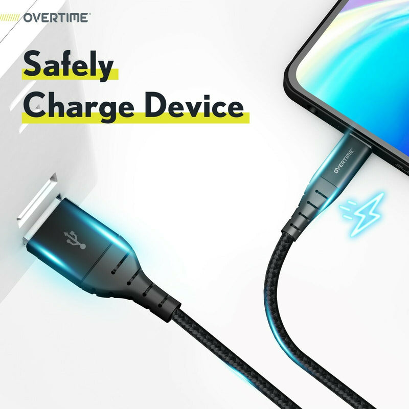 6 Ft. Overtime USB Type C Premium Braided Cable Fast Rapid Charging USB Cable Black Mobile Accessories - DailySale