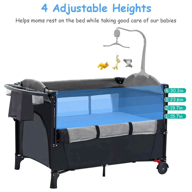 6-in-1 Foldable Baby Crib with Activity Center Diaper Changing Table Baby - DailySale