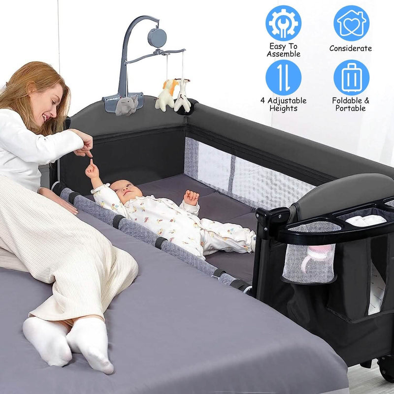 6-in-1 Foldable Baby Crib with Activity Center Diaper Changing Table Baby - DailySale