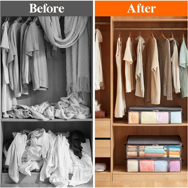 6-Pack: 40L Foldable Clothing Storage Bags with Front Clear Window Closet & Storage - DailySale