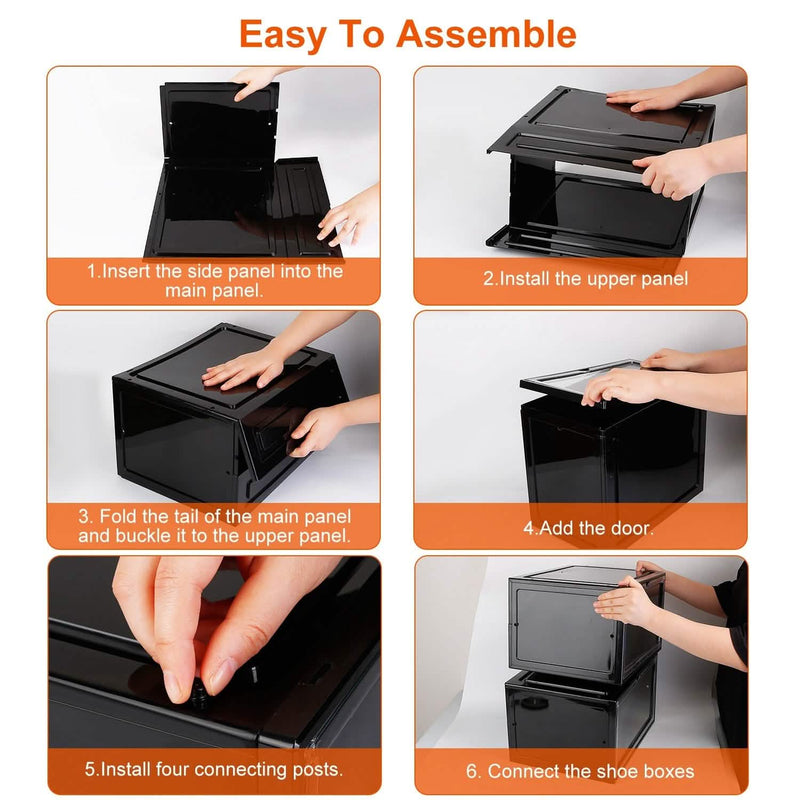 6-Pack: Collapsible Shoe Box Stackable Shoe Storage Bin with Magnetic Door Closet & Storage - DailySale