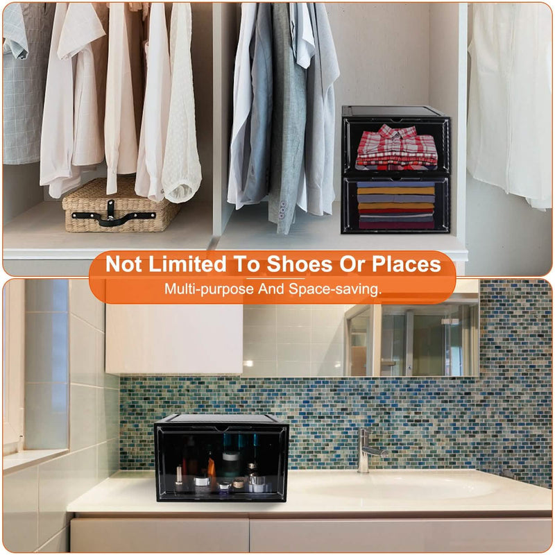6-Pack: Collapsible Shoe Box Stackable Shoe Storage Bin with Magnetic Door Closet & Storage - DailySale