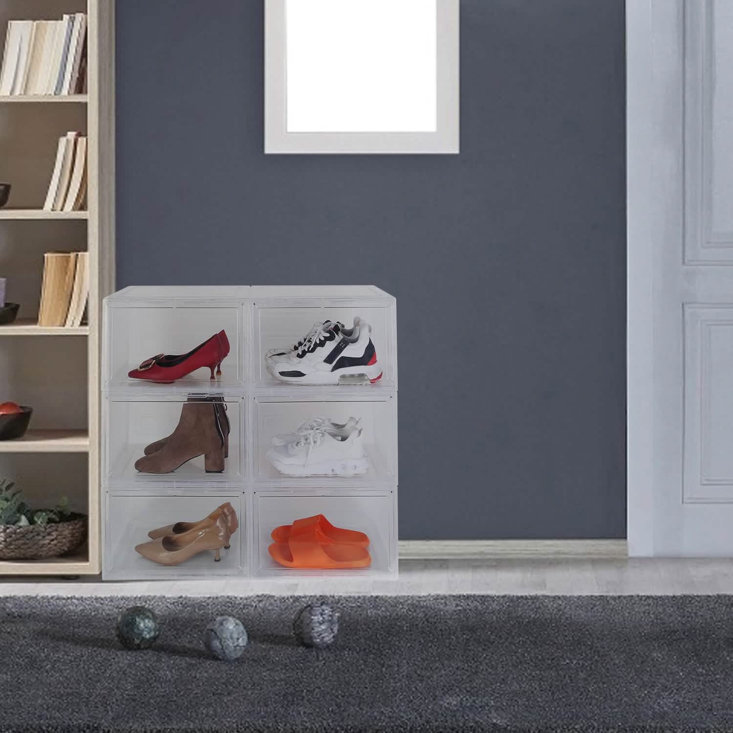 6-Pack: Collapsible Shoe Box Stackable Shoe Storage Bin with Magnetic Door Closet & Storage - DailySale