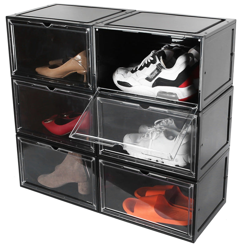Large Shoe Organizer Storage Boxes, iMounTEK Stackable Plastic Transparent  Boot Storage Organizer Space Saving Foldable Shoe Rack Shoes Container Bin