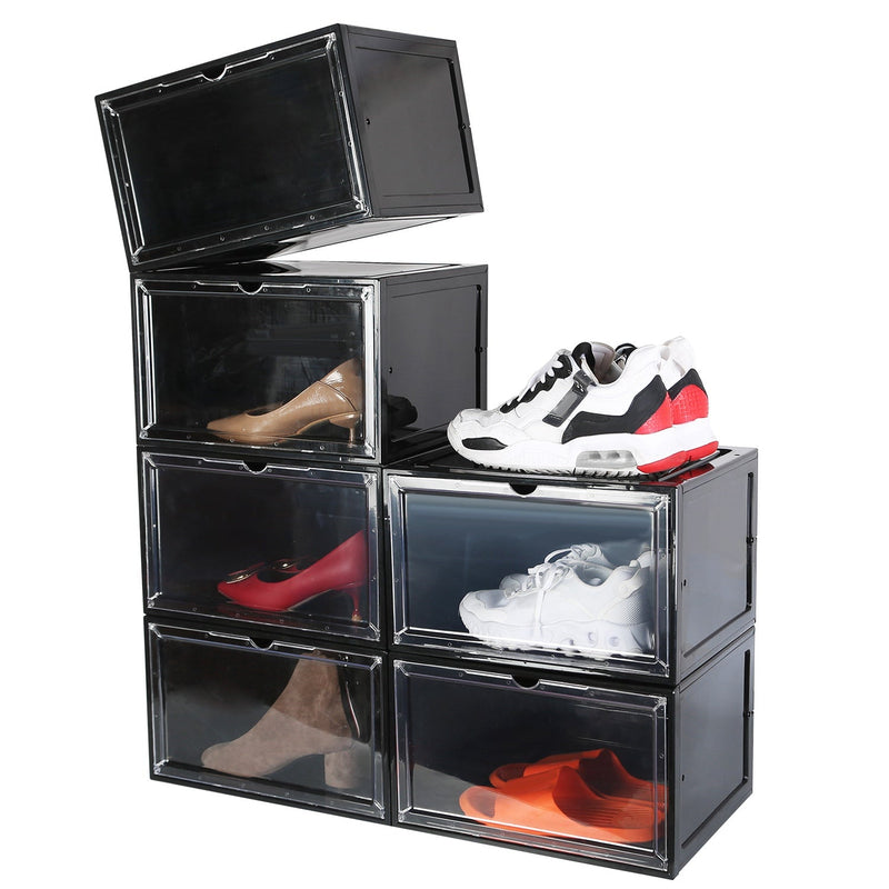 6-Pack: Collapsible Shoe Box Stackable Shoe Storage Bin with Magnetic Door
