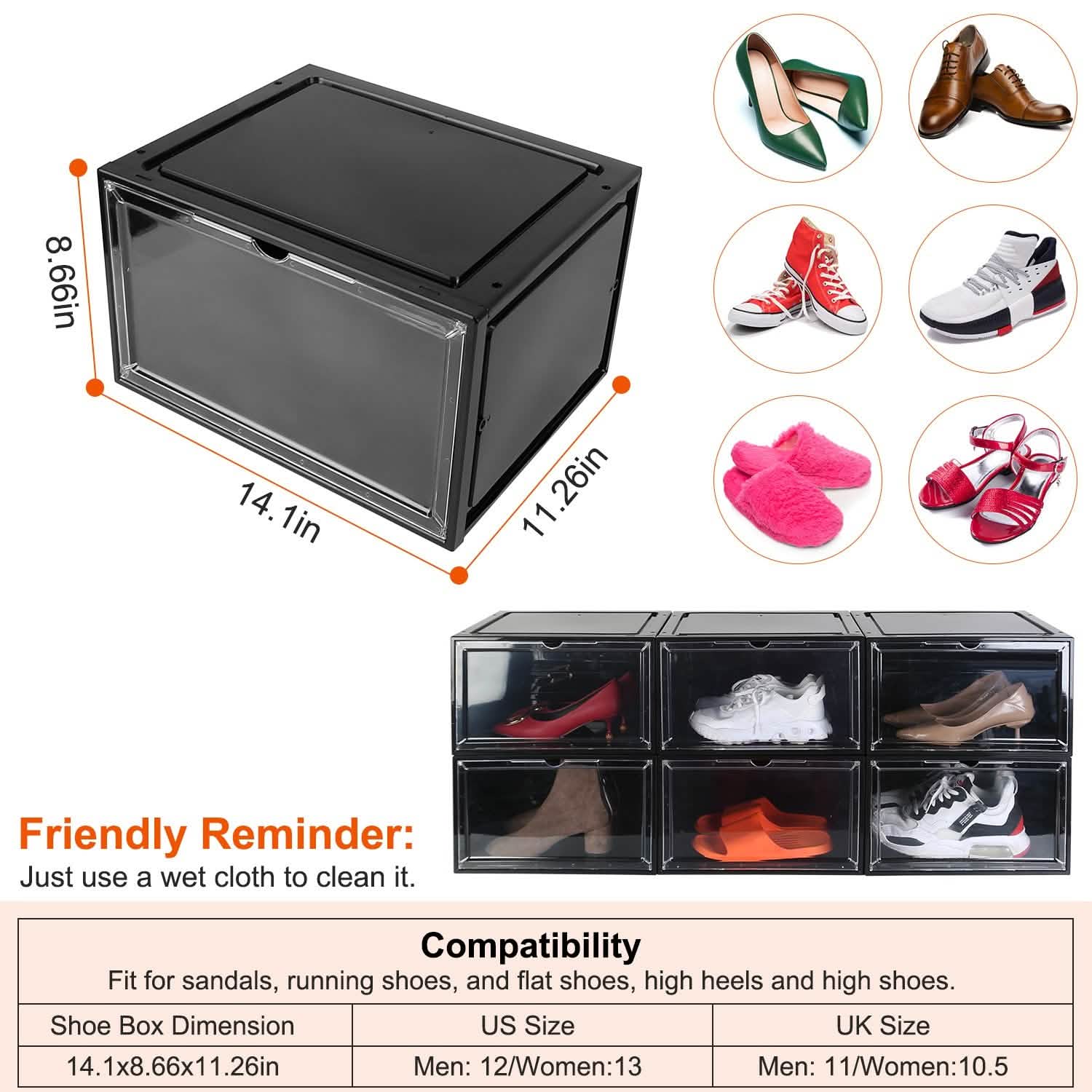 6-Pack: Collapsible Shoe Box Stackable Shoe Storage Bin with Magnetic Door Closet & Storage - DailySale