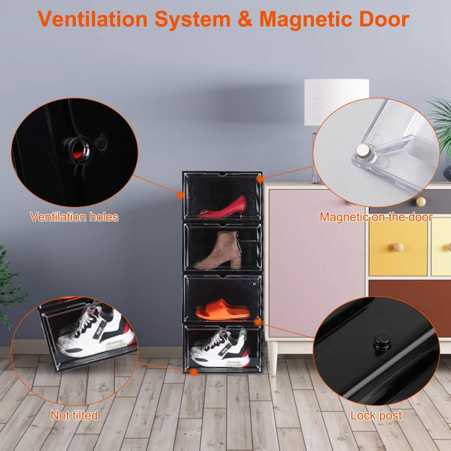 6-Pack: Collapsible Shoe Box Stackable Shoe Storage Bin with Magnetic Door Closet & Storage - DailySale