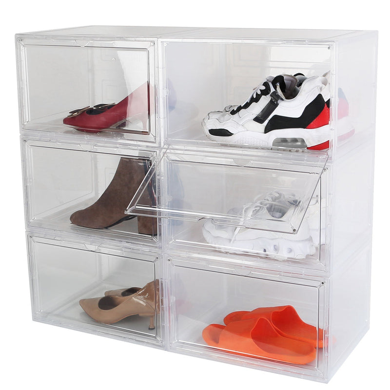 6-Pack: Collapsible Shoe Box Stackable Shoe Storage Bin with Magnetic Door
