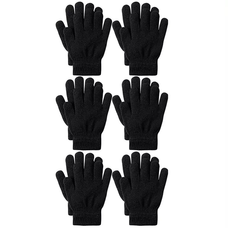 6-Pack: Men's Basic Knit Solid Color Warm Magic Gloves Men's Accessories Black - DailySale