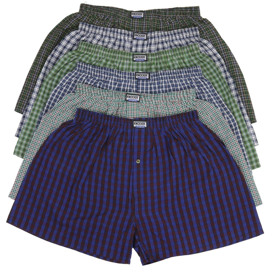 6-Pack: Men's Plaid Premium Cotton Woven Boxer Shorts