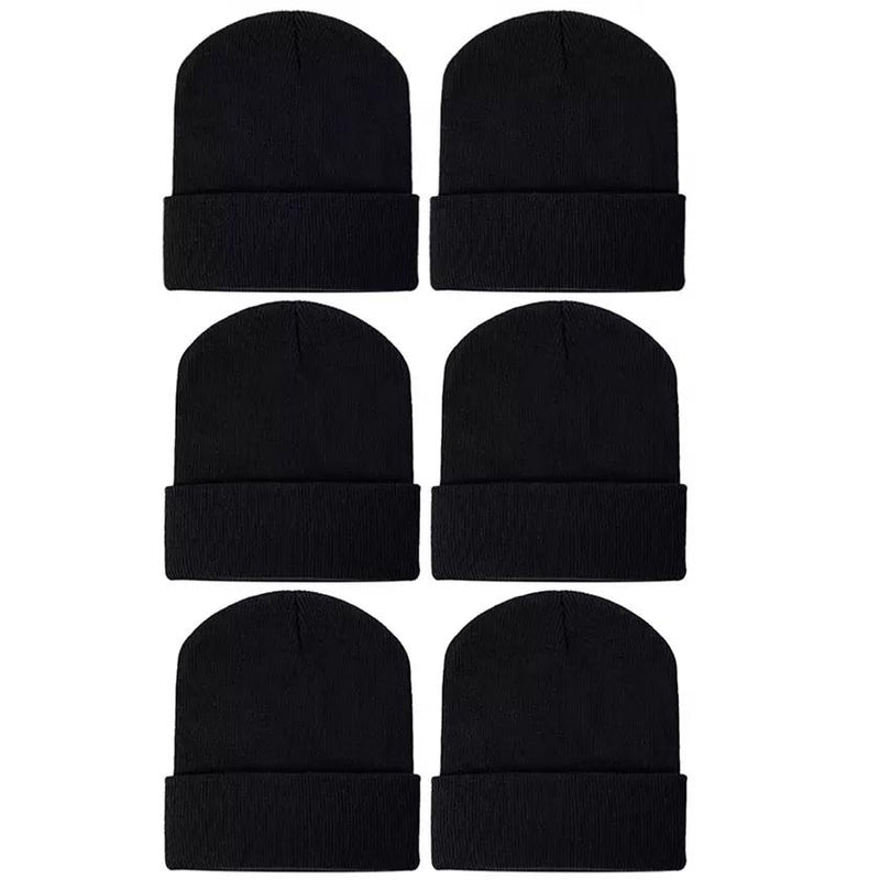 6-Pack: Men's Soft Stretchy Winter Warm Double Layer Beanies Men's Accessories Black - DailySale