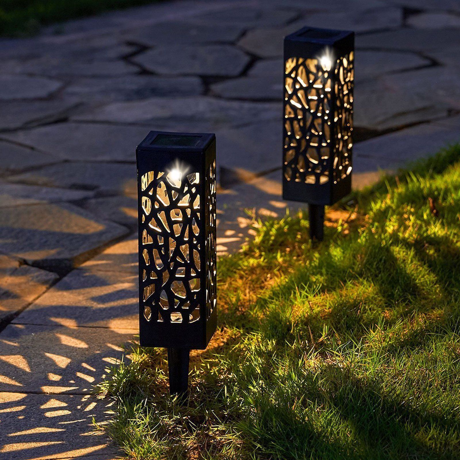 6-Pack: Outdoor Solar Light Powered Garden Pathway Lights Waterproof Hollow with Ground Spike Outdoor Lighting - DailySale