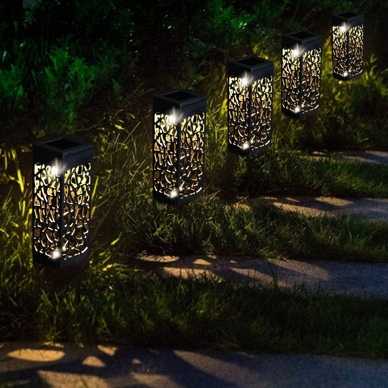 6-Pack: Outdoor Solar Light Powered Garden Pathway Lights Waterproof Hollow with Ground Spike Outdoor Lighting - DailySale