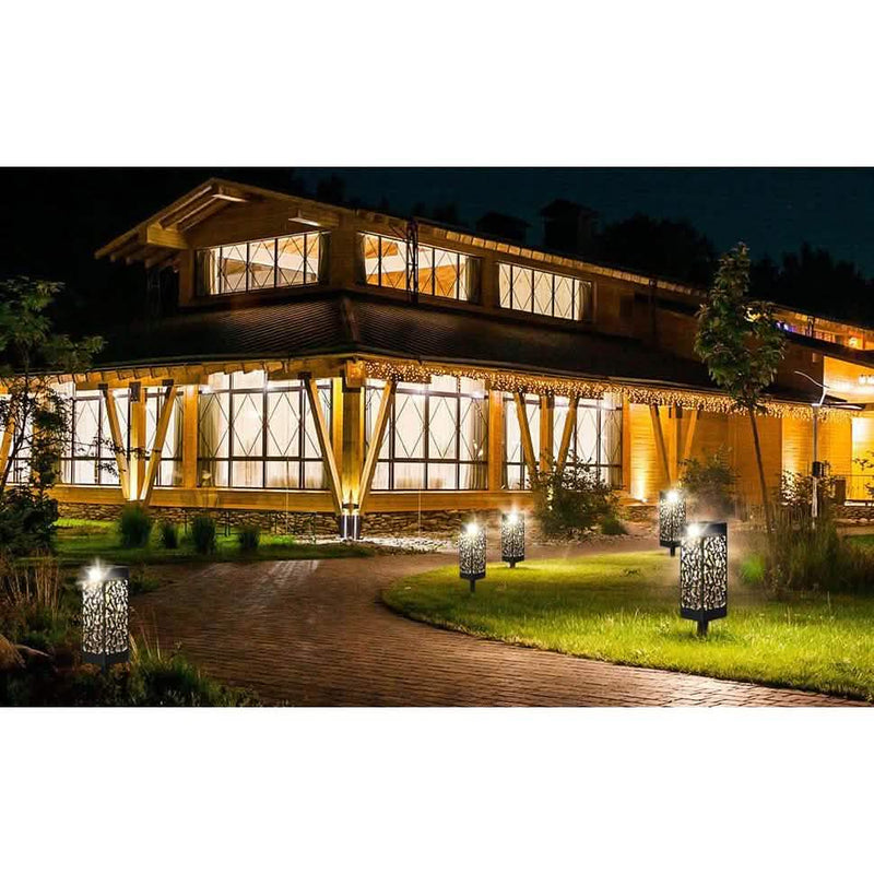 6-Pack: Outdoor Solar Light Powered Garden Pathway Lights Waterproof Hollow with Ground Spike Outdoor Lighting - DailySale