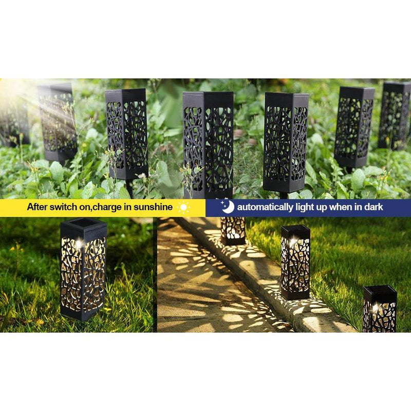 6-Pack: Outdoor Solar Light Powered Garden Pathway Lights Waterproof Hollow with Ground Spike Outdoor Lighting - DailySale