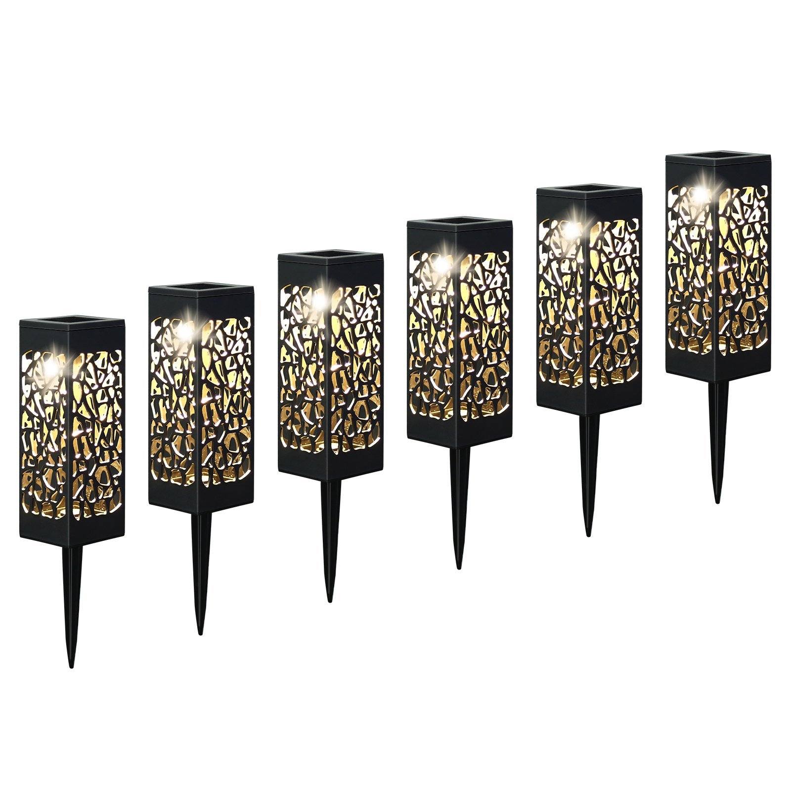 6-Pack: Outdoor Solar Light Powered Garden Pathway Lights Waterproof Hollow with Ground Spike Outdoor Lighting - DailySale