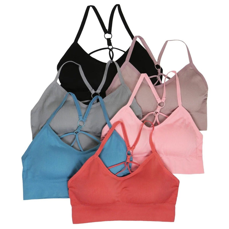 6-Pack: Padded Ribbed Strappy Lounge Bralette Women's Clothing S/M - DailySale