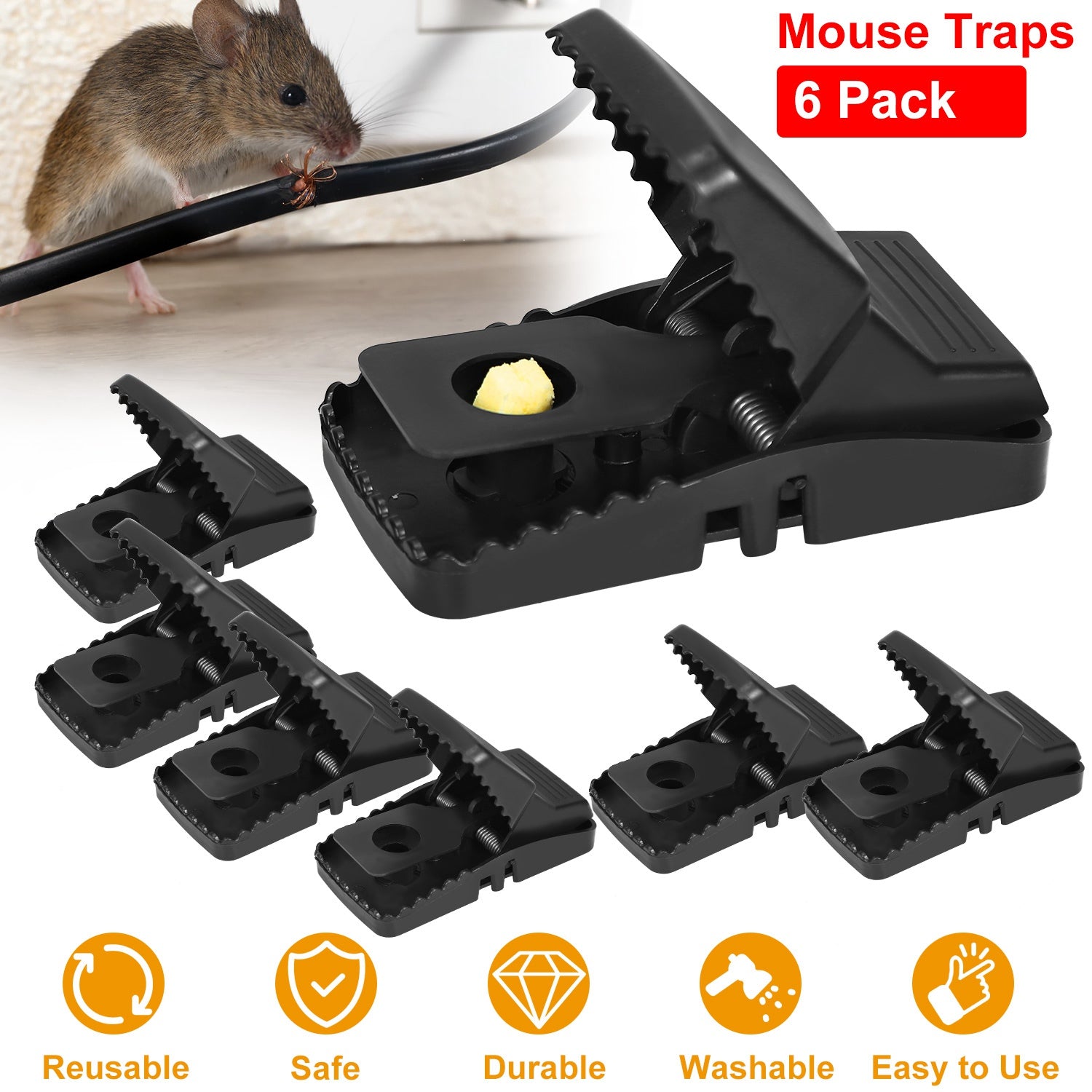 Instant Mouse Mice Traps Pack Of 6 - For House, Indoor & Outdoor - Easy  Setup & Reusable W/ Powerful Spring - Quick & Effective Mousetrap Catcher,  Bes